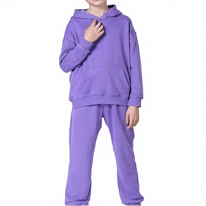 Ensemble de survêtement pour enfants à manches longues, avec fermeture éclair et col montant, pantalon de jogging décontracté, couleur unie, en coton mi-lourd, pour l'automne - Product Image 1