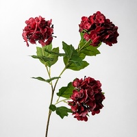 Bunga Hydrangea Snowball Premium Buatan, Gaya Vintage Musim Gugur untuk Dekorasi Rumah, Pesta, dan Ruang Tamu, Rangkaian Bunga Warna Maroon, Dekorasi Musim Gugur
