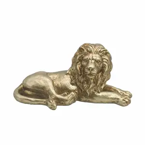 家の装飾卸売レジンアニマルゴールド横になっているライオン彫刻ロックポリレジンライオン像