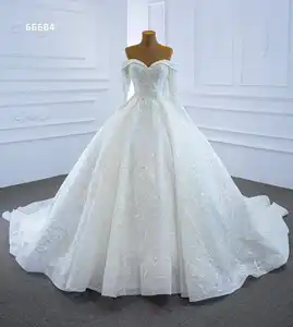 새로운 오프 숄더 페르시 레이스 화려한 아이보리 웨딩 드레스 볼 가운 긴 소매 신부 드레스
