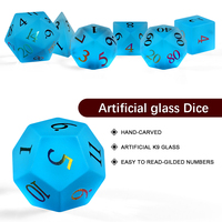 Jeu de dés RPG Dungeons & Dragons, fait main, écologique, 7 pièces, transparent, mat, polyédrique, en verre bleu, avec logo personnalisé
