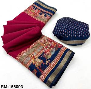 Chanderi lin Saree Kalamkari impression tissage bordure ethnique Style indien bas prix taille libre tenue de fête pour les filles spécial - Product Image 1