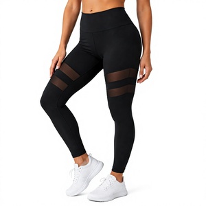 Leggings d'entraînement noirs taille haute pour femmes avec détails en maille transparente – Vêtements de sport extensibles - Product Image 3