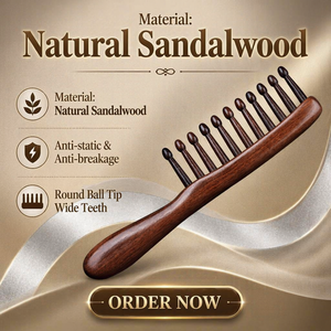 Pettine in Legno di Sandalo <span class=keywords><strong>a</strong></span> Manico Lungo con <span class=keywords><strong>Denti</strong></span> Ondulati e Seghettati, Spazzola Districante Naturale in Legno di Sandalo <span class=keywords><strong>a</strong></span> <span class=keywords><strong>Denti</strong></span> <span class=keywords><strong>Larghi</strong></span> per Massaggio del Cuoio Capelluto - Product Image 1