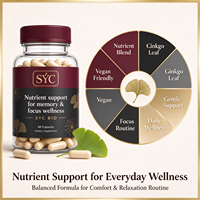 Capsules végétaliennes de Ginkgo Biloba pour la mémoire et la concentration, soutien naturel de la santé cérébrale des adultes, 60 capsules, fabricant en marque blanche, vente en gros