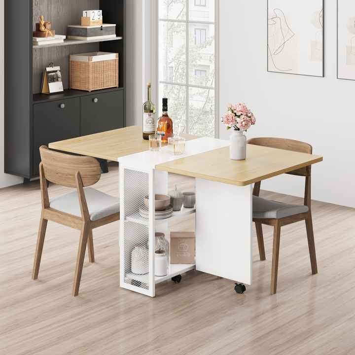 HONGHE Folding Kitchen Dining Table with Storage Drawers