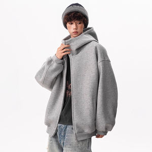 Casual Wear Solid Loose Fit Heavy Weight Cotton Zipper Hombres Invierno Otoño Sudaderas con capucha - Product Image 4