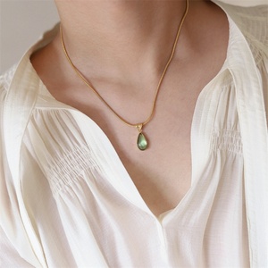 New Arrival Fashion 18k PVD Gold Plated Stone Necklaces <b>Water</b> Drop <b>Crystal</b> Pendant Necklace - Product Image 6