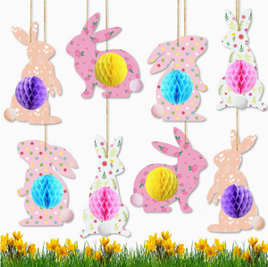 DAMAI Wholesale <b>Easter</b> Decor Bunny Honeycomb Hanging Cartoon Egg Rabbit Paper Ornaments Supplies for Home Party Decoration - Product Image 1