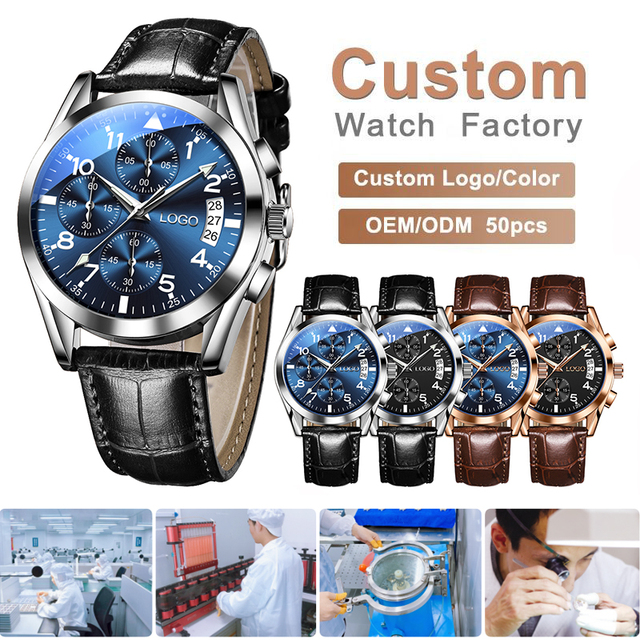 OEM 2878 Customize ODM Logo Alloy Case  Luxury Brand MenWaterproof Leather Fashion Diamond Quartz Watches