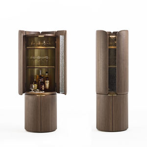 イタリアのミニマリスト無垢材ワインキャビネットモダンなミニマリスト円筒形壁ワインキャビネットホワイトワックスウッドダイニングエッジキャビネット - Product Image 1