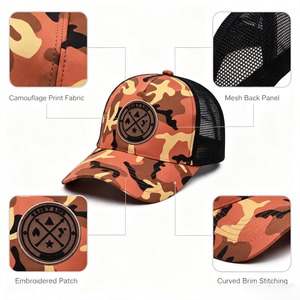 Boné Trucker Camuflado para Homens e Mulheres, Estilo Vintage com Tela Traseira, Ajustável, com Efeito Desgastado e Patch de Borracha - Product Image 3