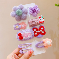 Set Pin rambut bulu halus kain lucu pita bunga manis jepit rambut stroberi penjepit rambut bebek untuk anak-anak bayi anak