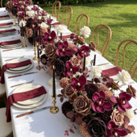 Fleurs artificielles Real Touch couleur bordeaux pour centre de table de mariage, table de desserts, décoration événementielle personnalisée, pack en gros