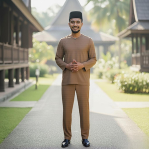Baju Melayu Teluk Belanga Exclusivo de Borong, Informal, de Algodón sin Plancha, Estilo Alemán Raya 2025, Transpirable, Venta al por Mayor Directa, Disponible en Stock - Product Image 1