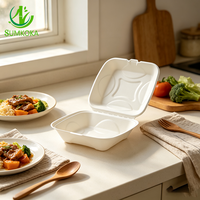 SUMKOKA Contenant alimentaire écologique en forme de coquille de 9 pouces, biodégradable et compostable, boîte de vaisselle jetable