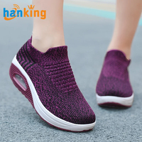 Ehanking Baskets à plateforme à coussin d'air pour femmes, chaussures de course élégantes, confortables et respirantes en maille tricotée et épaisses pour femmes