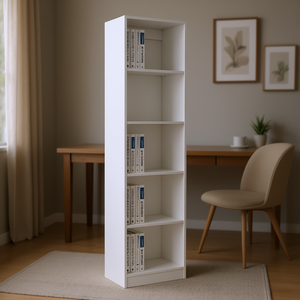 Bibliothèque blanche à 5 niveaux, 33x15x85cm, design fin, étagère de rangement pour bureau à domicile, style minimaliste - Product Image 2