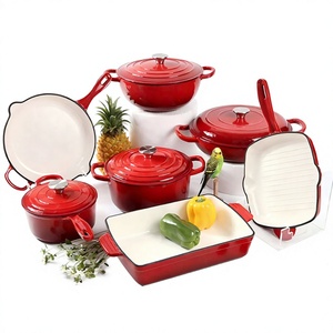 Luxury 11-Piece Enameled Cast Iron Cookware Collection, Vibrant Color Nonstick Dutch Oven Set - Product Image 1