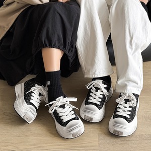 Zapatos de lona negros de verano con suela gruesa, estilo para parejas, hombres y mujeres, zapatos de tacón alto, diseño único, zapatillas de plataforma de lona - Product Image 4