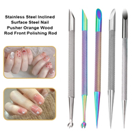 Pousse-cuticules en acier inoxydable Stylo à ongles en métal pour enlever les peaux mortes Bâton orange avec lime de remplacement jetable Papier de verre
