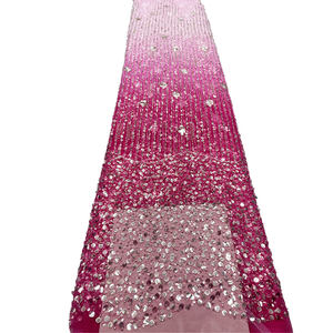 Aso Ebi-tela de encaje africano con <span class=keywords><strong>lentejuelas</strong></span>, tul francés con cuentas, tela de malla decorada con cuentas de poliéster - Product Image 1