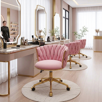 Fauteuil de salon et de bureau moderne en velours Gentlemoods, réglable en hauteur, pivotant à 360°, accoudoirs, dossier tissé à la main, base dorée