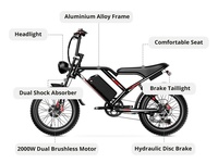 Almacén de EE. UU. 2000W Bicicleta eléctrica de doble asiento 25AH Motocicleta eléctrica 20 pulgadas Bicicleta eléctrica todoterreno