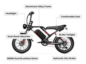 USA Entrepôt 2000W Double siège Vélo électrique 25AH Moto électrique <span class=keywords><strong>20</strong></span> <span class=keywords><strong>pouces</strong></span> Vélo électrique tout-terrain - Product Image 6