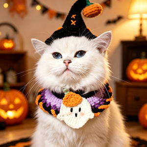 Gorro de punto de algodón hecho a mano para gatos y perros de Halloween, decoraciones de calabaza para el Festival de los Fantasmas - Product Image 4