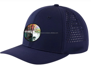 Casquette de baseball unisexe bleu marine à 6 panneaux avec motif d'arbre circulaire peint à la main, ajustée, en maille respirante, pour l'été, style décontracté - Product Image 2