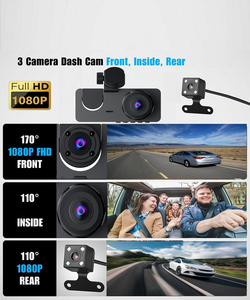 กล้องบันทึกวีดีโอติดรถยนต์รุ่นใหม่ 3 กล้อง กล้องติดหน้ารถ 1080P กล่องดำบันทึกภาพการขับขี่สำหรับรถยนต์ พร้อมระบบมองเห็นในเวลากลางคืน - Product Image 4