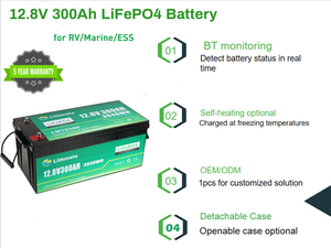 Batterie de stockage d'énergie 12V marine 24V 48V 50Ah 100Ah 200Ah 300Ah 400Ah au lithium fer phosphate avec BMS LM12300 12V 300Ah - Product Image 5