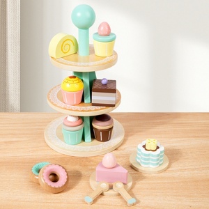 Étagère à desserts en bois écologique pour maison de jeu pour enfants, avec jouet de collection de gâteaux à trois niveaux pour le thé de l'après-midi - Product Image 5