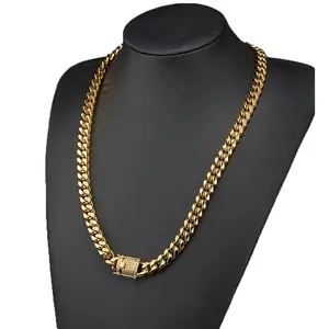 Commercio all'ingrosso Trendy 6-18MM solido acciaio inossidabile placcato oro argento cristallo strass catena a maglia cubana collana Rapper per gli uomini