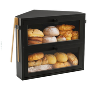 Boîte à pain en bambou à 2 niveaux avec fenêtre en acrylique, porte à fermeture magnétique, boîte de rangement, organisateur de comptoir de cuisine, style moderne farmhouse