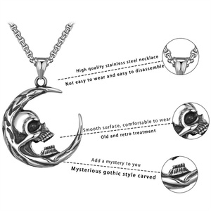 Collar de Joyería Personalizado para Hombre, Collar con Colgante de Calavera y Luna para el Día de Todos los Santos - Product Image 3