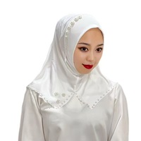 Hijab musulman en satin pour femmes, foulard islamique décoré de perles et de strass, Khimar élégant instantané pour le port quotidien pendant le Ramadan