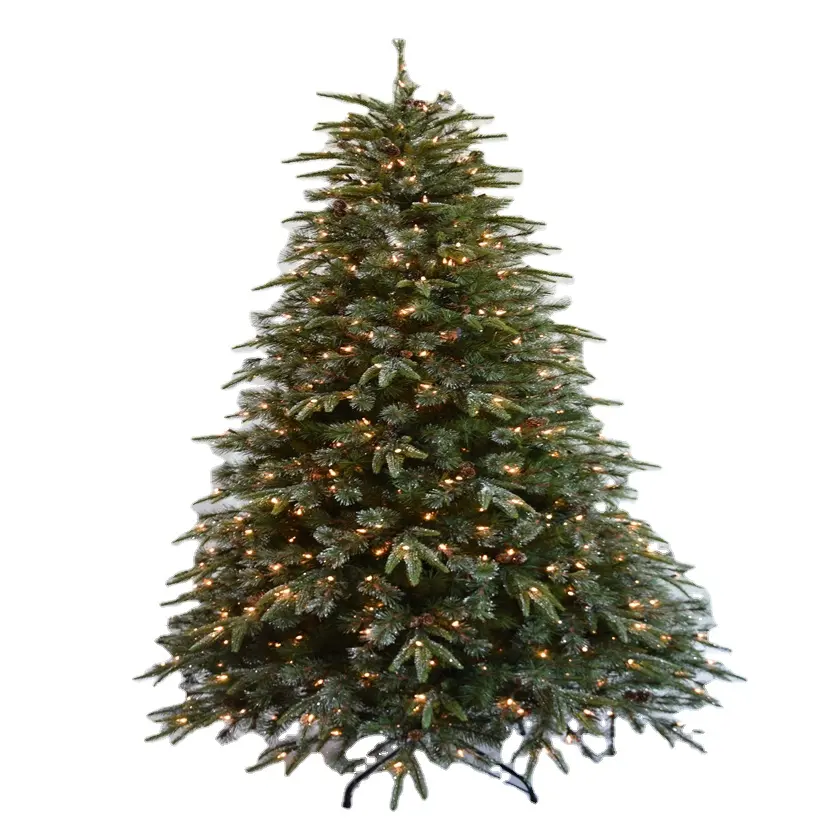 7.5 ft. segment leaf pine needle stick silver powder hinged tree with 550 lights outdoor large christmas trees