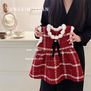 Child Star Girls' Plaid Vest Dress <b>Red</b> A-Line <b>Bow</b>-Knot Cotton Autumn Winter Dress - Product Image 1