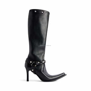 <span class=keywords><strong>Bottes</strong></span> <span class=keywords><strong>hautes</strong></span> noires en cuir à talon aiguille de 110 mm pour <span class=keywords><strong>femme</strong></span>, style sorcière, design exagéré et luxueux, à bout pointu, pour l'hiver - Product Image 6