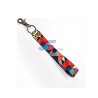 Perlengkapan Lanyard Desainer Kustom Tali Dompet Gantungan Kunci Sablon Sutra Warna-warni Gelang Pendek Poliester/Nilon