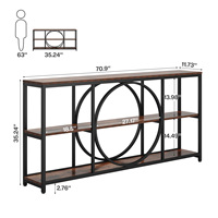 Console industrielle extra-longue de 71 pouces avec 3 étagères pour couloir étroit ou salon
