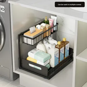 Étagère de rangement <span class=keywords><strong>sous</strong></span> évier en métal, double couche, multifonctionnelle, pour cuisine et salle de bain - Product Image 2