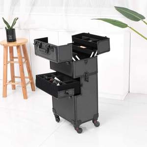Valise de maquillage professionnelle 3 en 1, 4 roues, en aluminium, valise de maquillage cosmétique roulante, boîte à roulettes verrouillable - Product Image 4