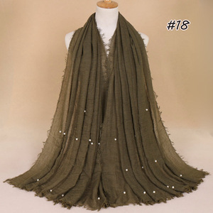 Best Seller malese splendida nappa di perle etnico scialle tinta unita in maglia di <span class=keywords><strong>cotone</strong></span> Hijab lungo per donne musulmane bandane calde - Product Image 4