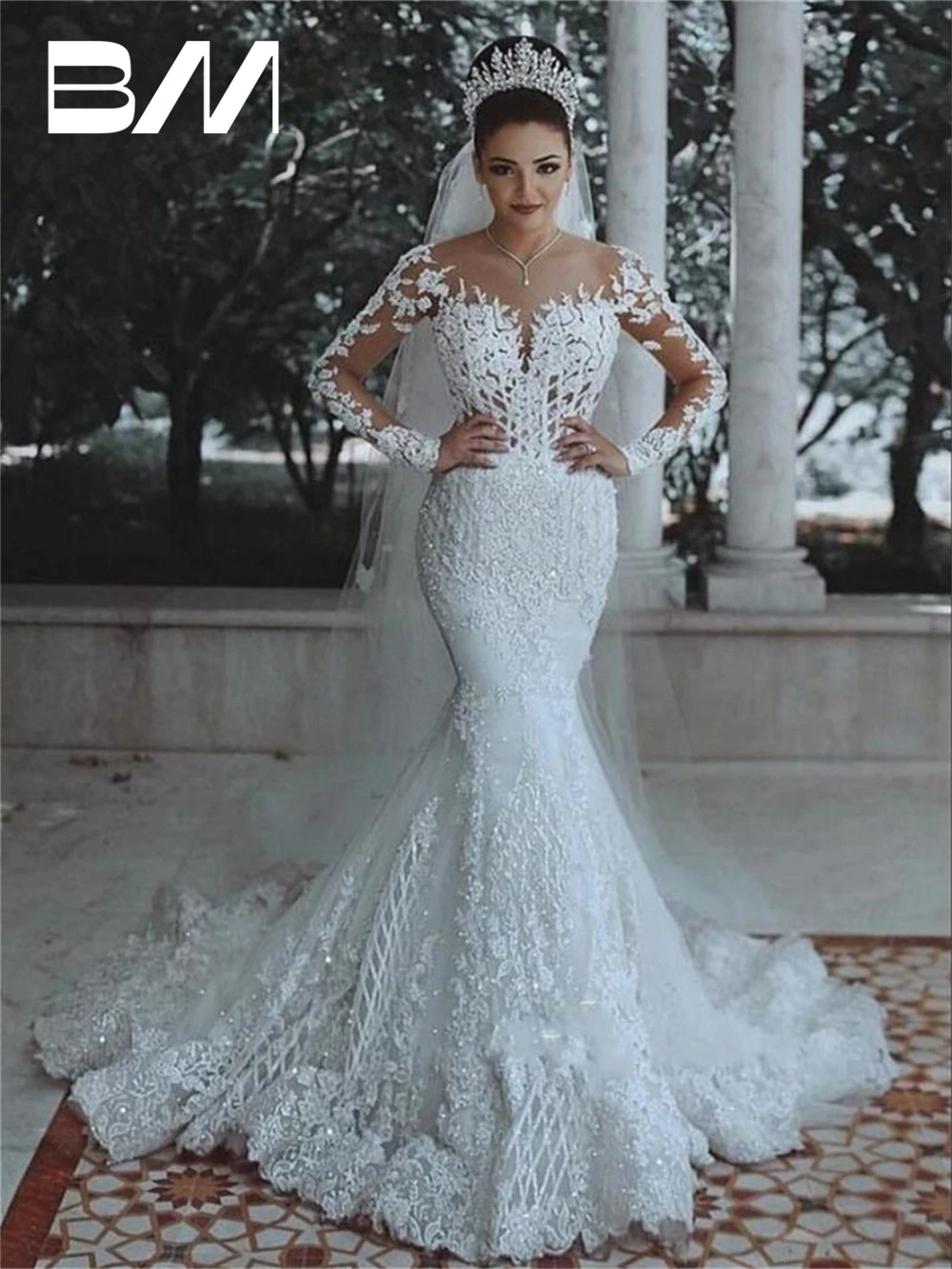 chinese dress ladies Unique Long Mermaid Wedding Dress For Muslim Bride – TANYA BRIDAL main image 1
