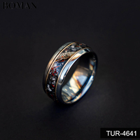 Cincin Tungsten berlapis IP hitam cincin Aura Opal kualitas tinggi Opal meteorit langit berbintang cincin tahan karat untuk pria