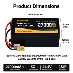 Batería LiPo Semisólida de 300Wh/kg, 44.4V, 27000mAh, 12S, 5C, Alta Densidad de Energía para Drones Industriales UAV de Larga Duración - Product Image 3