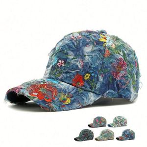 Nouvelle Arrivée 2025 – Casquette de Baseball Distressed à Imprimé Floral Personnalisé, Style Ethnique, pour Femme, Chapeau de Soleil Tendance pour l'Extérieur - Product Image 1